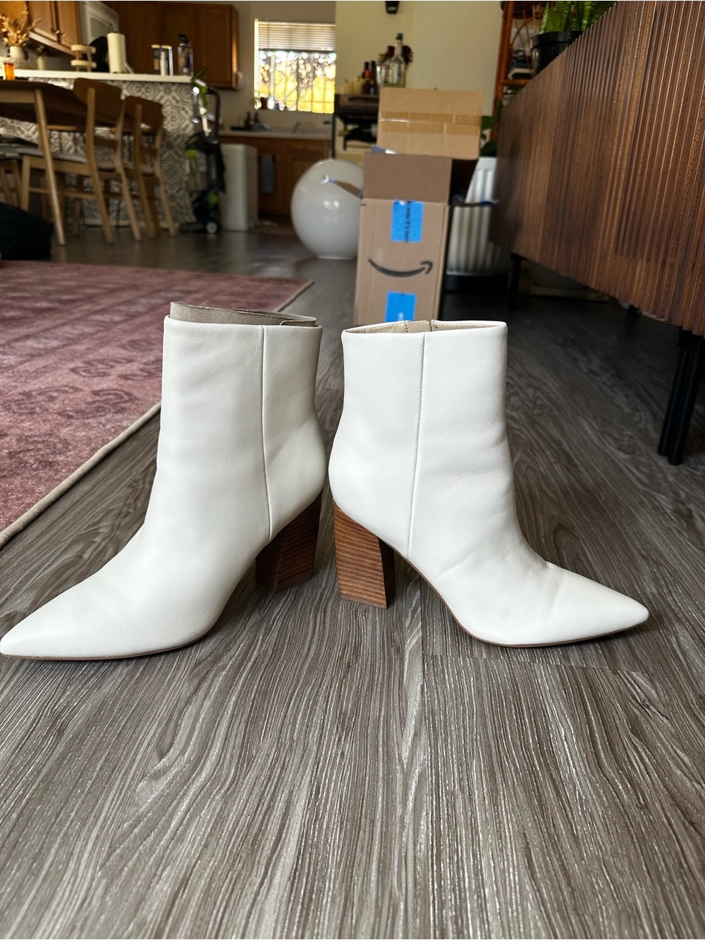 Marc Fisher White Pointed Toe Block Heel Ankle Boots